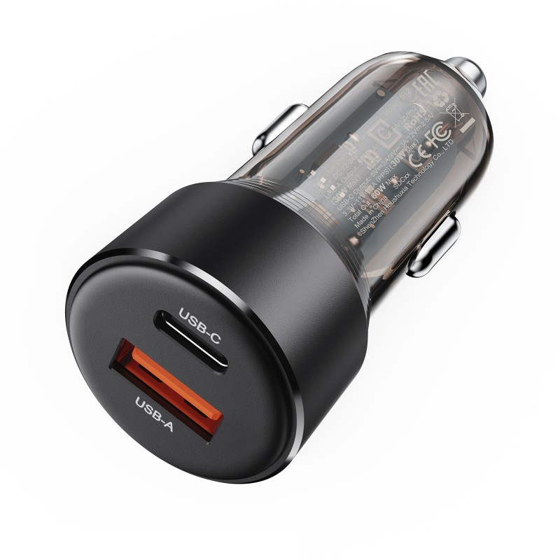 Acefast B12 60W (USB-A+USB-C) dual-port car charger,black